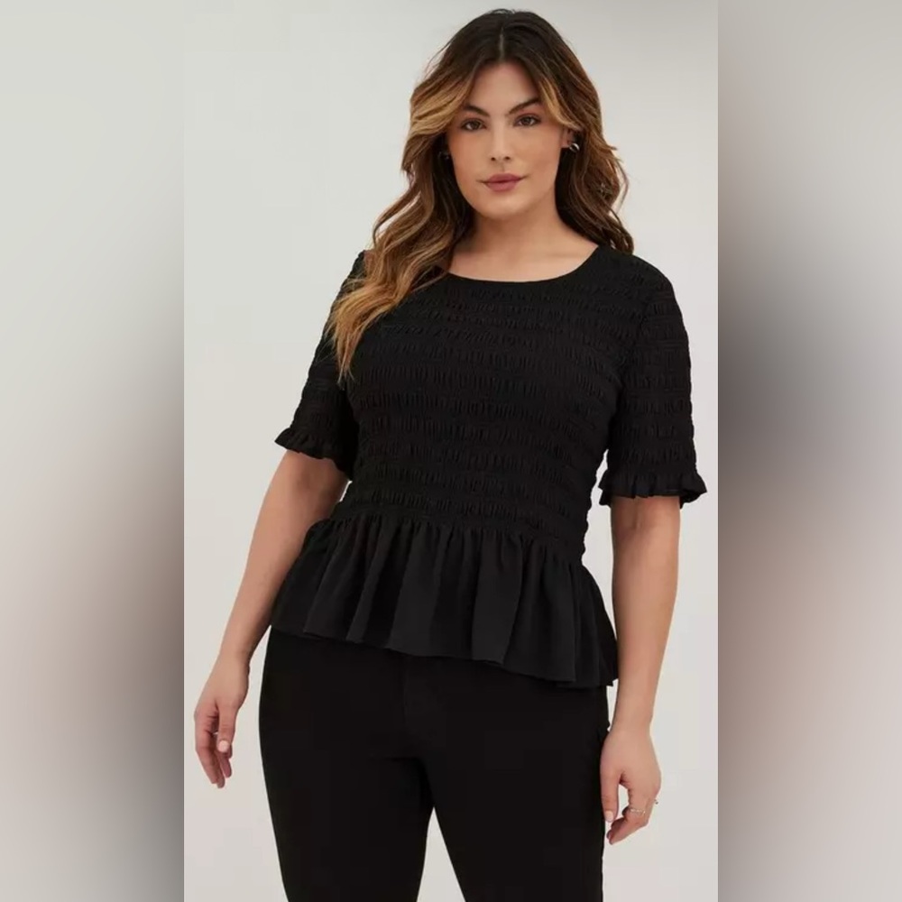 Torrid Black Smocked Peplum Blouse